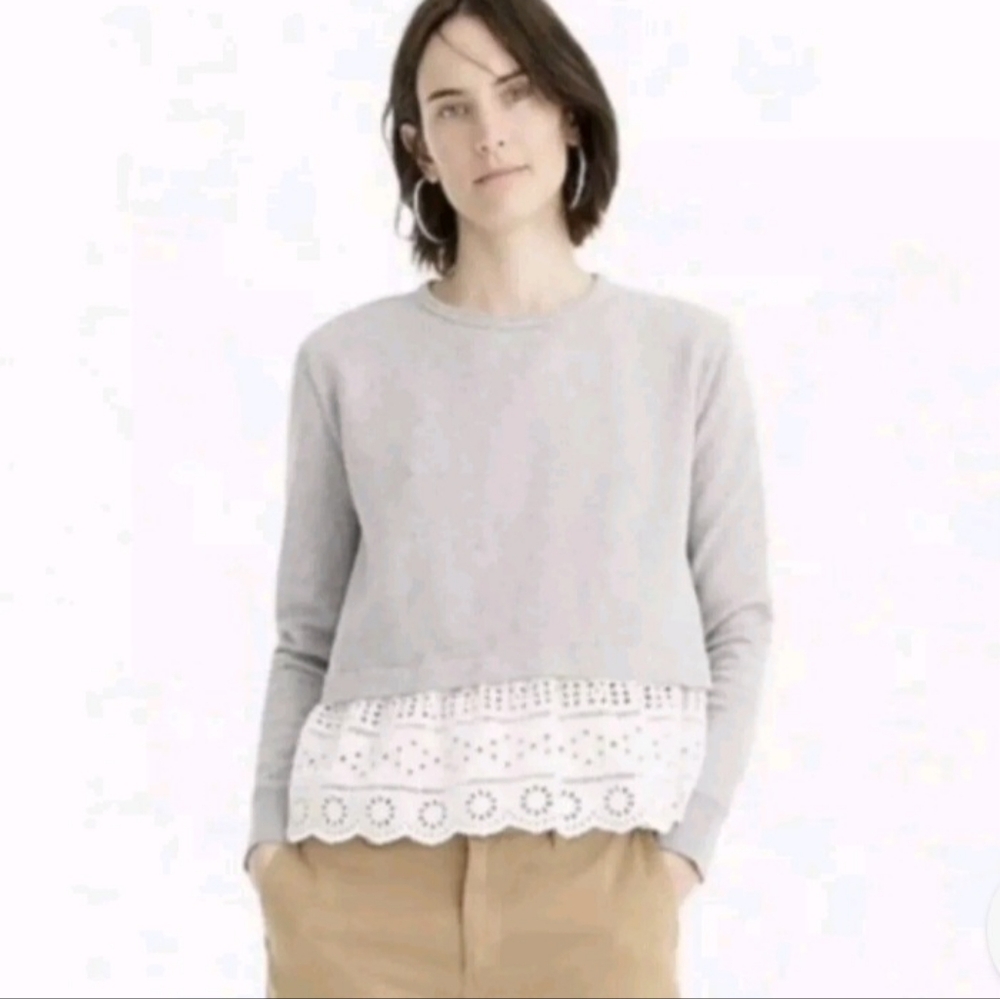 J. Crew Gray Eyelet Trim Sweatshirt